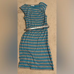 Calvin Kline - Blue & Gray Striped Dress w/ Belt